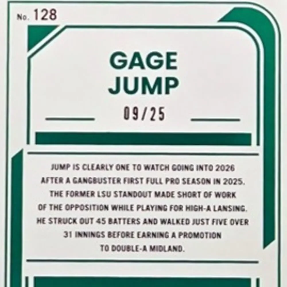 Gage Jump 09/25 Teal Foil Rate Prospect Athletics Top Prospect